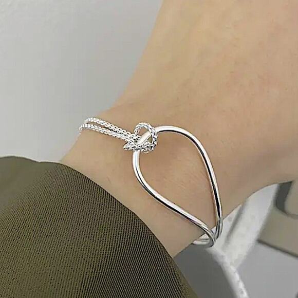 Minimalist Sterling Silver Chain Link Bangle Bracelet - Picture 3 of 10